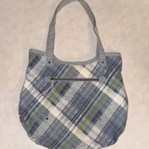 Lei Denim Blue and Green Plaid Tote Bag